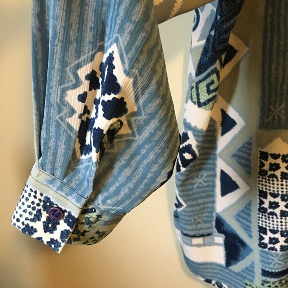 Vintage 90s Meandering Patchwork Button Up Dress Shirt - Picture 8 of 16